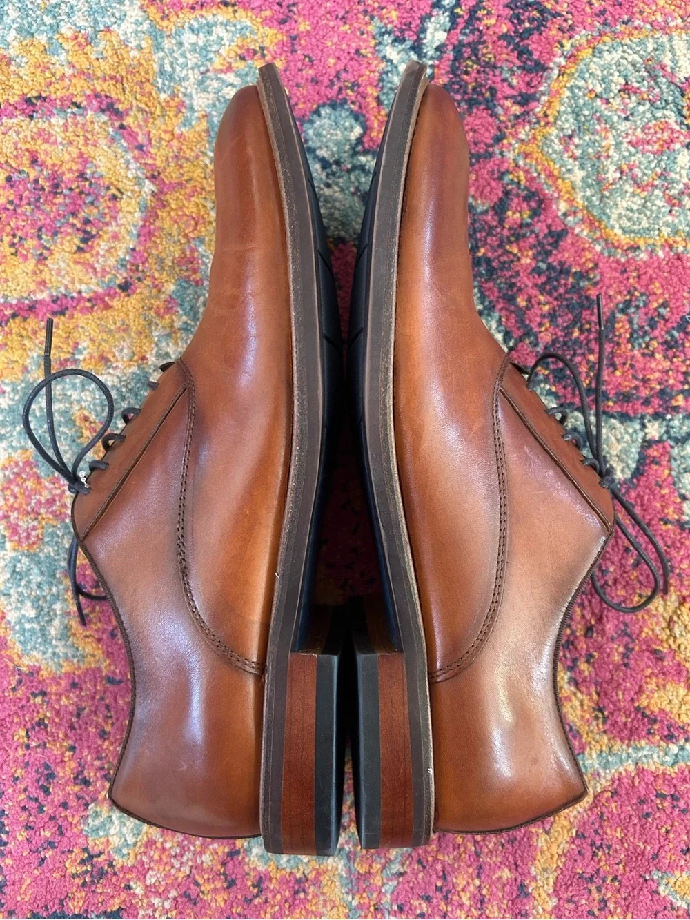 NWOT Aston Grey | Men's Cognac Brown Leather Lace Up Leu Derby Dress Shoes Sz 10
